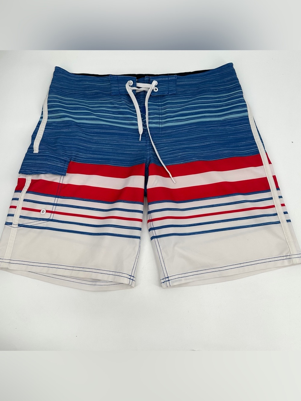 Mossimo Supply Co Board Shorts Men’s 38 Red White Blue Stripes Swim Trunks Surf